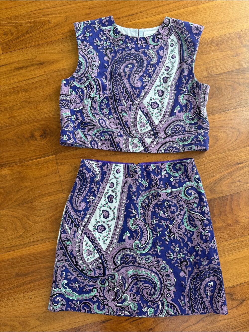 JULIA AMORY 2-piece Skirt & Top Set Purple Paisley sleeveless mini small S